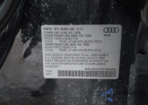 2022 Audi Q3 Premium Plus 45 Tfsi S Line Quattro Tiptronic из США, поврежденный, VIN WA1EECF3XN1064486